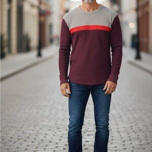 GAP Burgundy and Gray Long Sleeve Tee